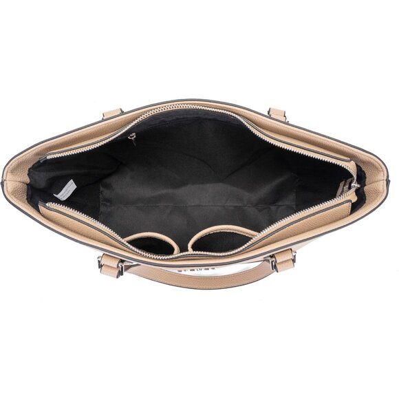 Taupe Women's Large Capacity Faux Leather Tote Bag with Zipper Closure & Matchin - Picture 4 of 9